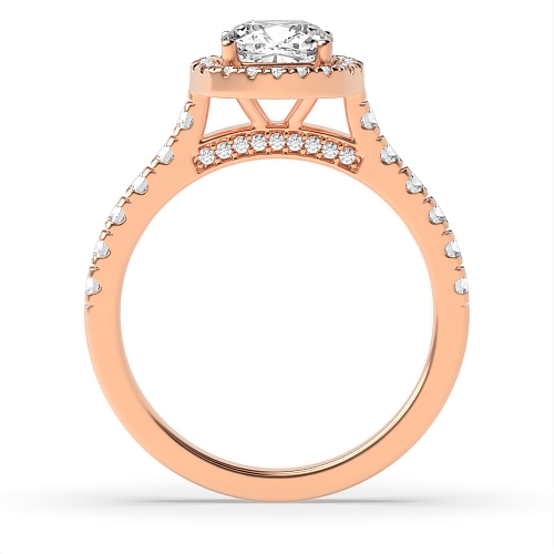 4 Prong Cushion Rose Gold And stones on bridge Halo Engagement Rings