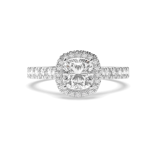 4 Prong Cushion And stones on bridge Halo Engagement Rings