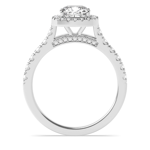 4 Prong Cushion And stones on bridge Halo Engagement Rings