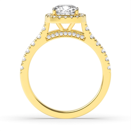 4 Prong Cushion Yellow Gold And stones on bridge Engagement Rings