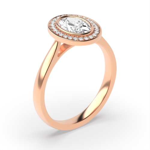 Bezel Setting Oval Rose Gold Tapered shank Halo Engagement Rings