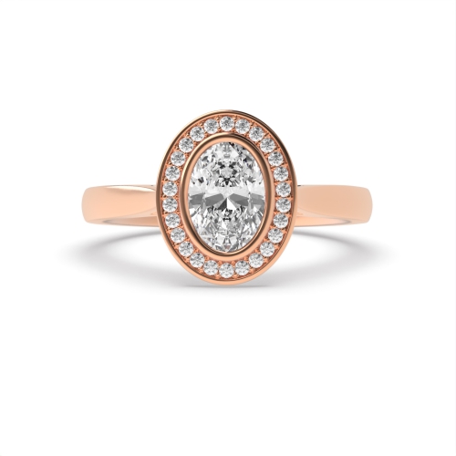 Bezel Setting Oval Rose Gold Tapered shank Halo Engagement Rings
