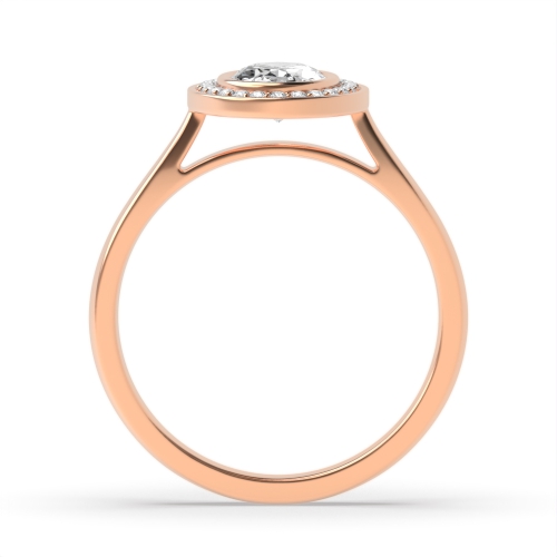 Bezel Setting Oval Rose Gold Tapered shank Halo Engagement Rings
