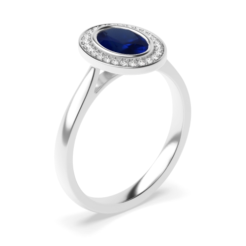Bezel Setting Oval Tapered shank Blue Sapphire Engagement Rings