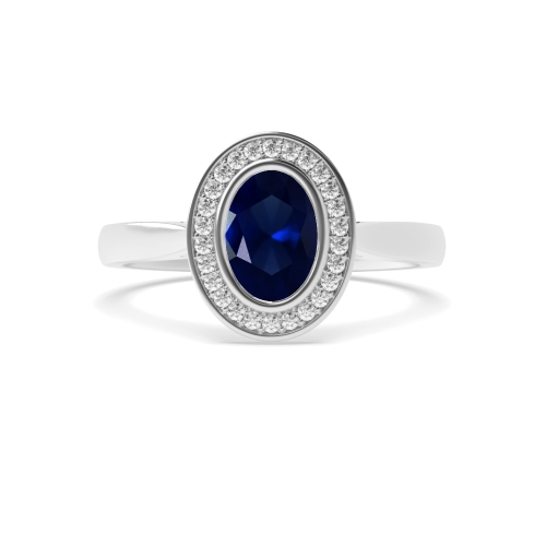 Bezel Setting Oval Tapered shank Blue Sapphire Engagement Rings