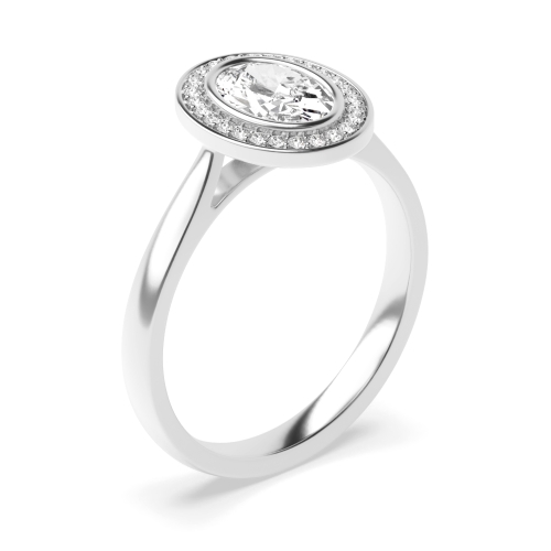 Bezel Setting Oval Silver Tapered shank Side Stone Engagement Rings