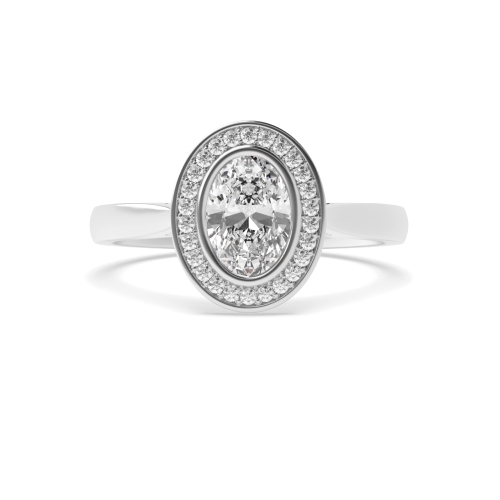 Bezel Setting Oval Silver Tapered shank Side Stone Engagement Rings