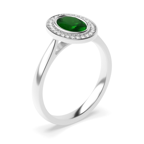 Bezel Setting Oval Tapered shank Emerald Halo Engagement Rings