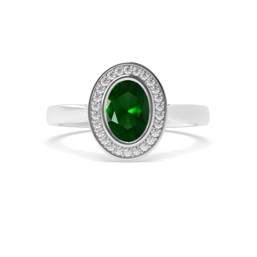 Bezel Setting Oval Tapered shank Emerald Halo Engagement Rings
