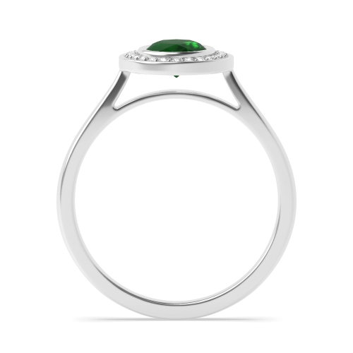 Bezel Setting Oval Tapered shank Emerald Halo Engagement Rings