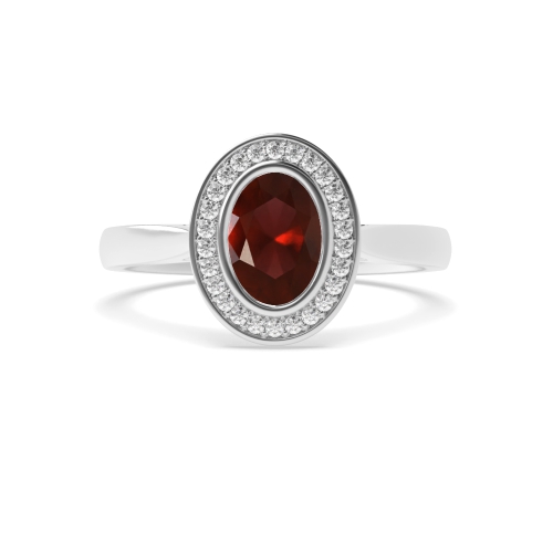 Bezel Setting Oval Tapered shank Garnet Halo Engagement Rings
