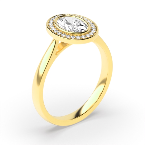 Bezel Setting Oval Yellow Gold Tapered shank Engagement Rings