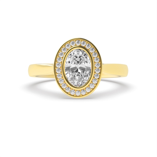 Bezel Setting Oval Yellow Gold Tapered shank Engagement Rings