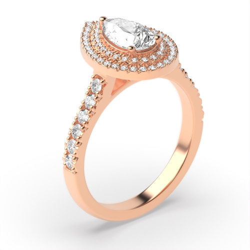 4 Prong Setting Marquise Shape 2 Row Halo Diamond Engagement Rings