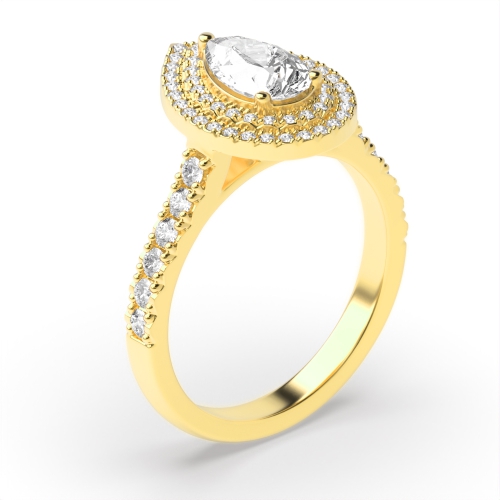 Prong Pear Yellow Gold Double Engagement Rings