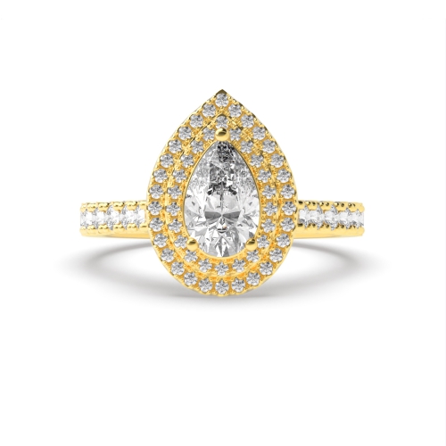 Prong Pear Yellow Gold Double Engagement Rings