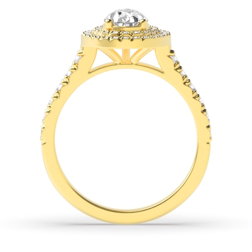 Prong Pear Yellow Gold Double Engagement Rings