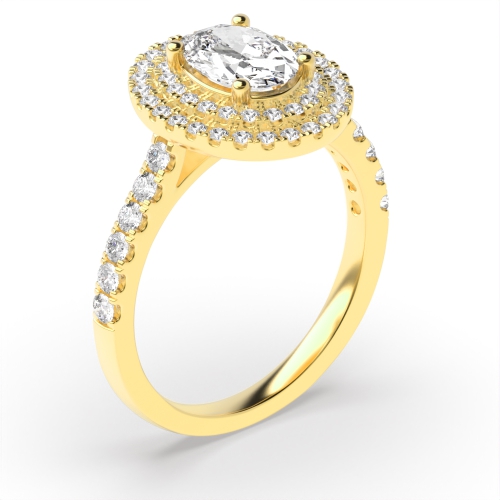 4 Prong Setting Oval Shape 2 Row Halo Diamond Engagement Rings
