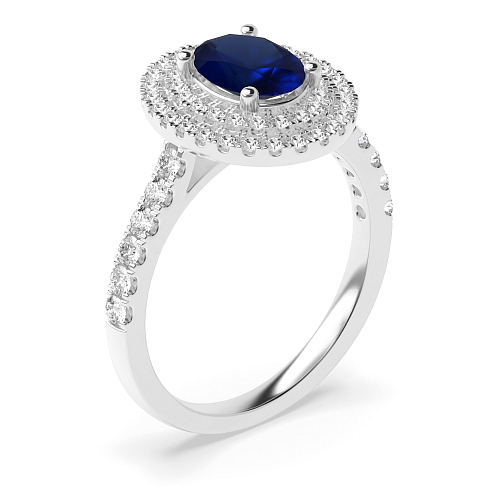 Oval Double Blue Sapphire Engagement Rings