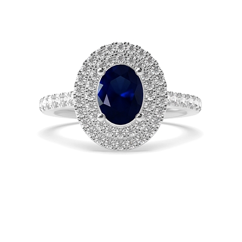 Oval Double Blue Sapphire Engagement Rings