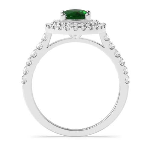 4 Prong Oval Double Emerald Halo Engagement Rings