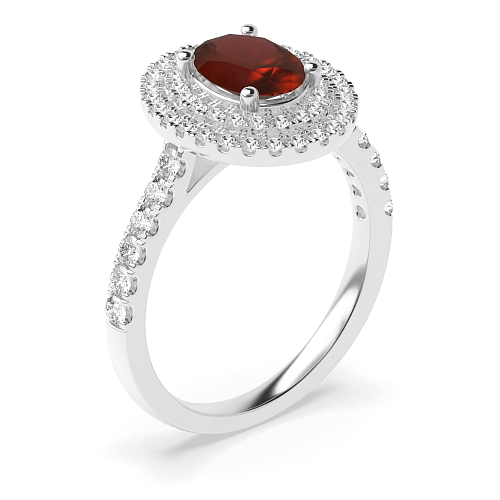 Oval Double Garnet Halo Engagement Rings