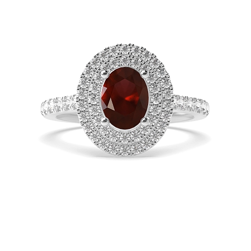 Oval Double Garnet Halo Engagement Rings