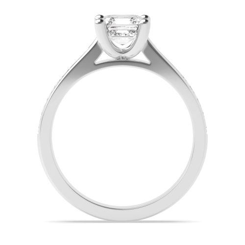 4 Prong Asscher Pave Set Tapered Shank Side Stone Engagement Ring