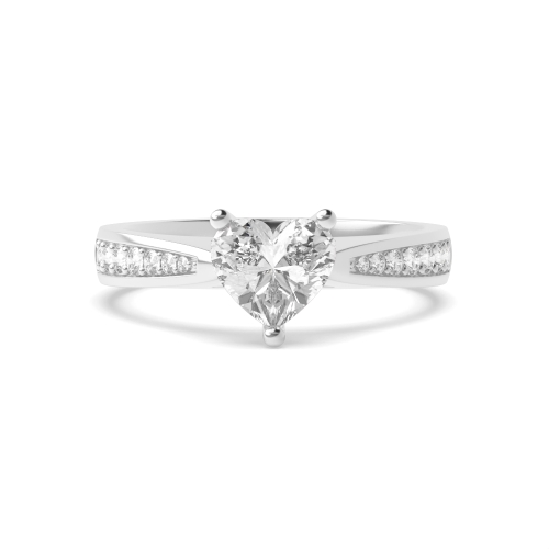 Prong Heart Pave Set Tapered Shank Side Stone Engagement Ring