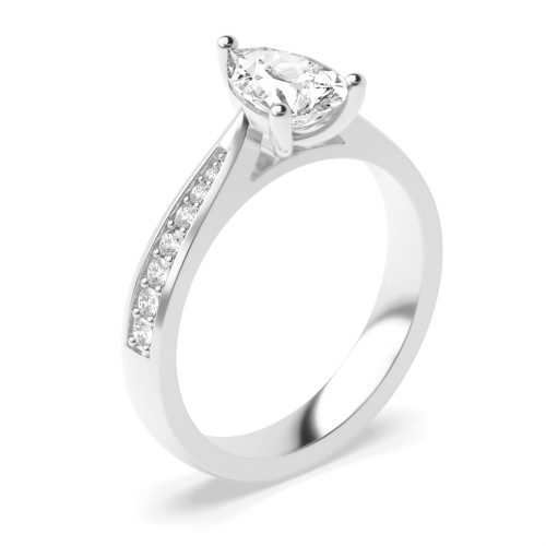 Prong Pear Pave Set Tapered Shank Side Stone Engagement Ring