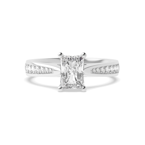 4 Prong Radiant Pave Set Tapered Shank Side Stone Engagement Ring