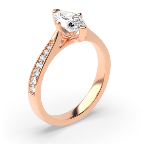 4 Prong Rose Gold Pave set tapered shank Side Stone Engagement Rings