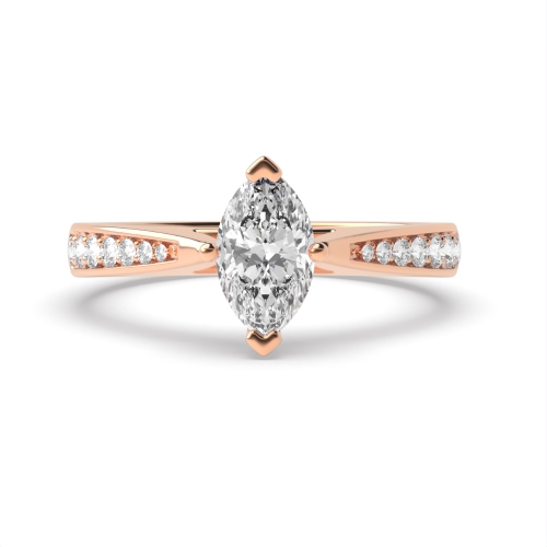 4 Prong Rose Gold Pave set tapered shank Side Stone Engagement Rings