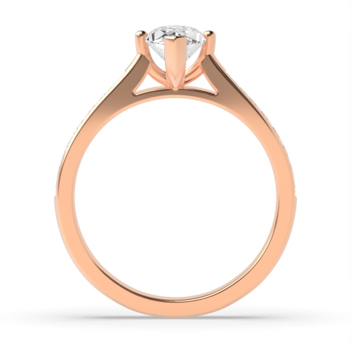 4 Prong Rose Gold Pave set tapered shank Side Stone Engagement Rings