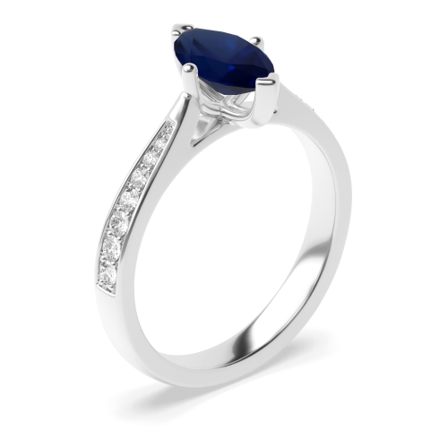 Pave set tapered shank Blue Sapphire Engagement Rings