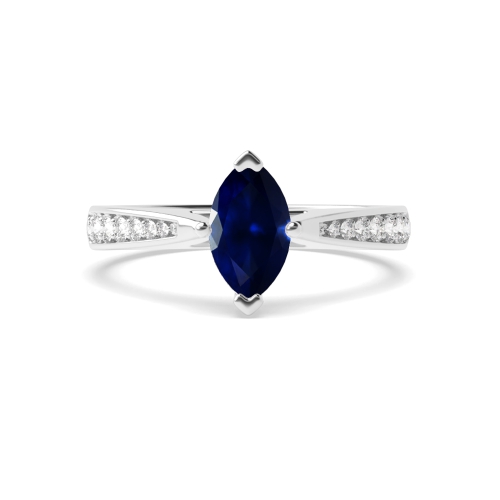Pave set tapered shank Blue Sapphire Engagement Rings