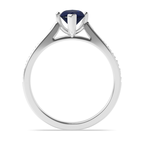 Pave set tapered shank Blue Sapphire Engagement Rings