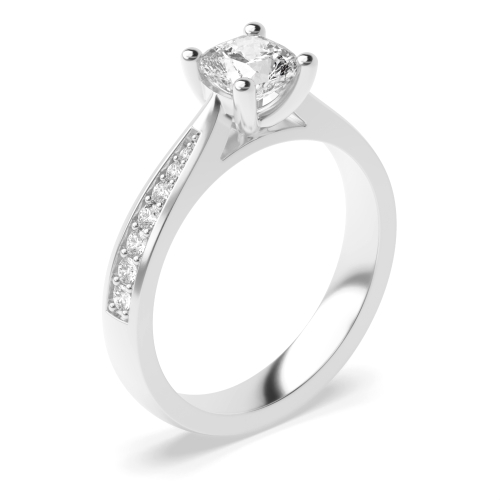 Cushion Pave set tapered shank Engagement Rings