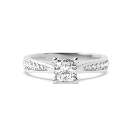 Cushion Pave set tapered shank Engagement Rings