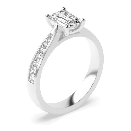 Emerald Pave set tapered shank Engagement Rings