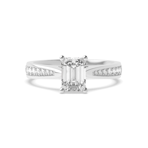 Emerald Pave set tapered shank Engagement Rings