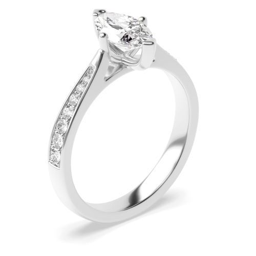 4 Prong Pave Set Tapered Shank Side Stone Engagement Ring