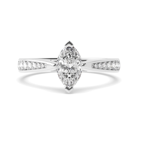 4 Prong Pave Set Tapered Shank Side Stone Engagement Ring