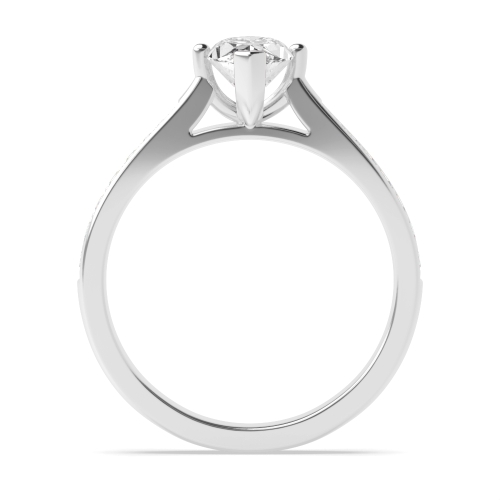 4 Prong Pave Set Tapered Shank Side Stone Engagement Ring