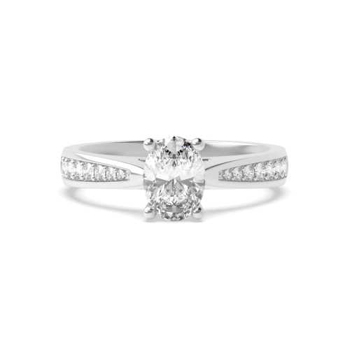 4 Prong Oval Pave set tapered shank Side Stone Engagement Rings