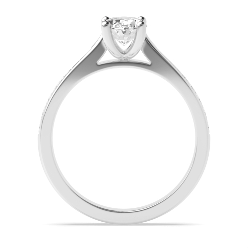 4 Prong Oval Pave set tapered shank Side Stone Engagement Rings