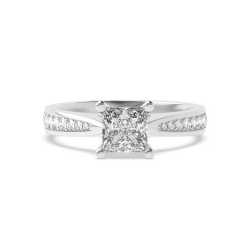 Princess Pave set tapered shank Engagement Rings