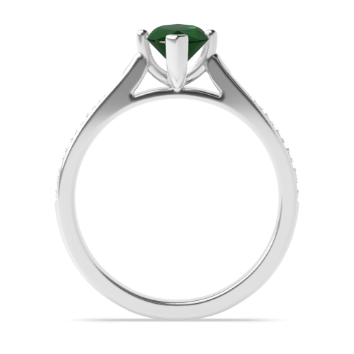 4 Prong Pave set tapered shank Emerald Side Stone Engagement Rings