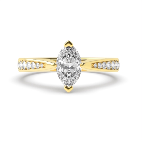 4 Prong Yellow Gold Pave set tapered shank Side Stone Engagement Rings