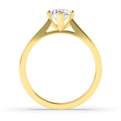 4 Prong Yellow Gold Pave set tapered shank Side Stone Engagement Rings